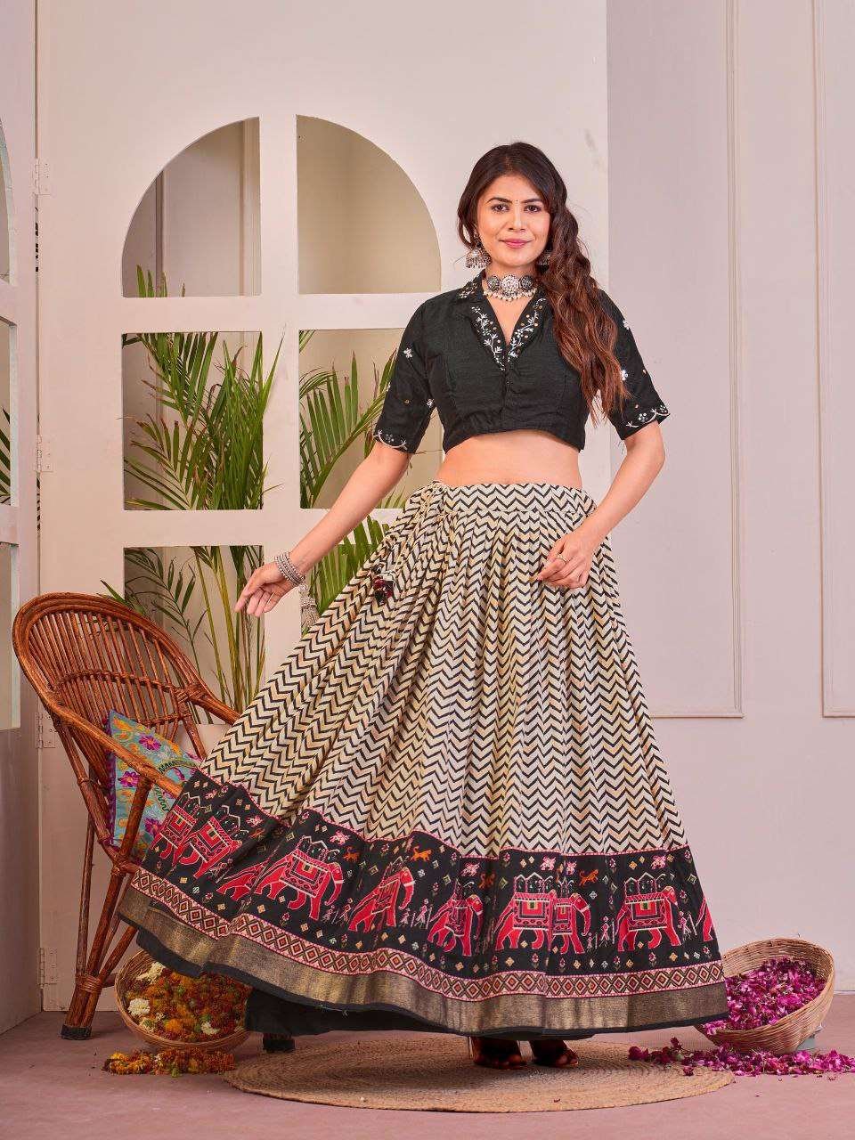 Women's Tussar Silk Patola Print Lehenga Choli Set with Foil Work - Image 8